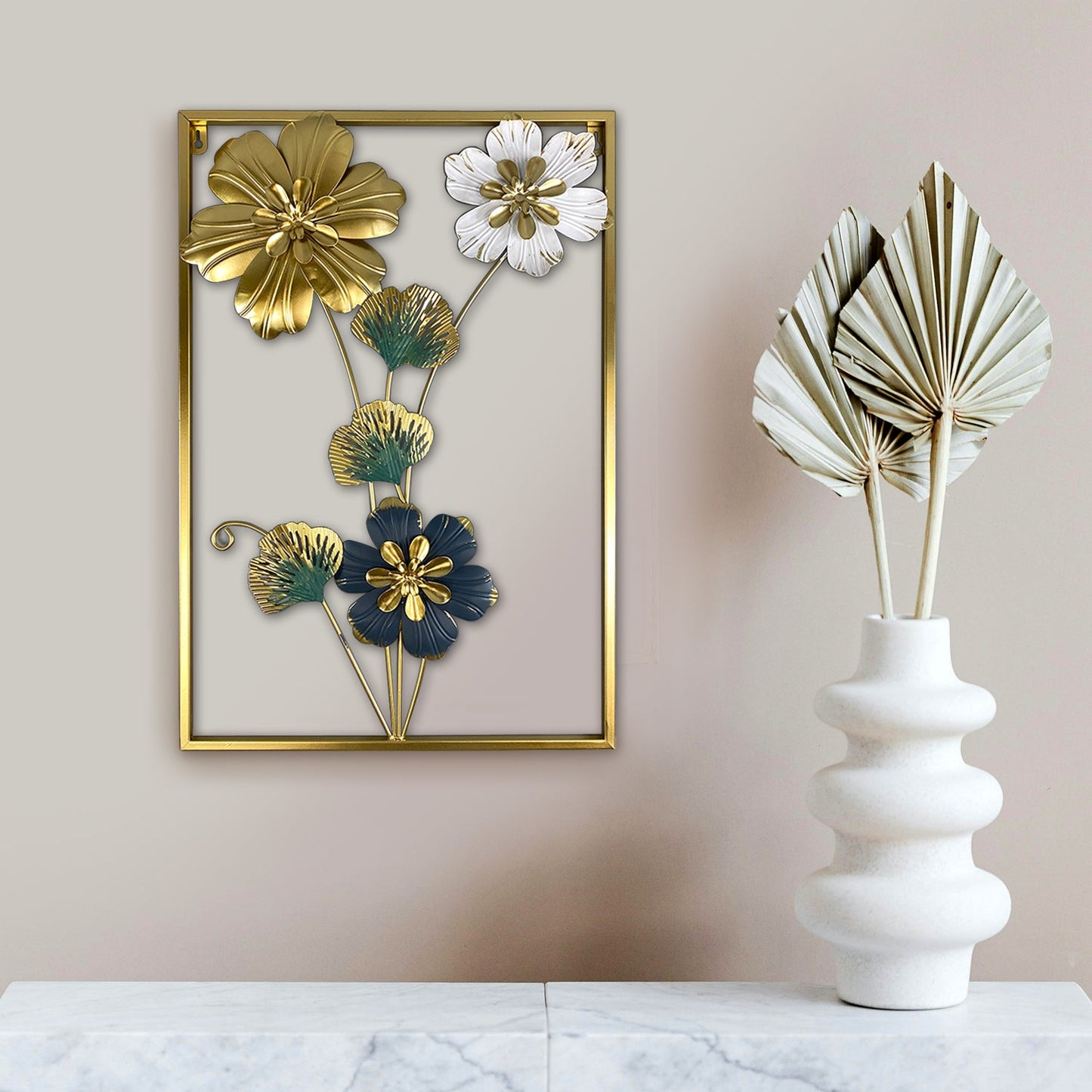 Rectangle 3D Metal Flower Frame Wall Art - Decorative Frame for Home & Office
