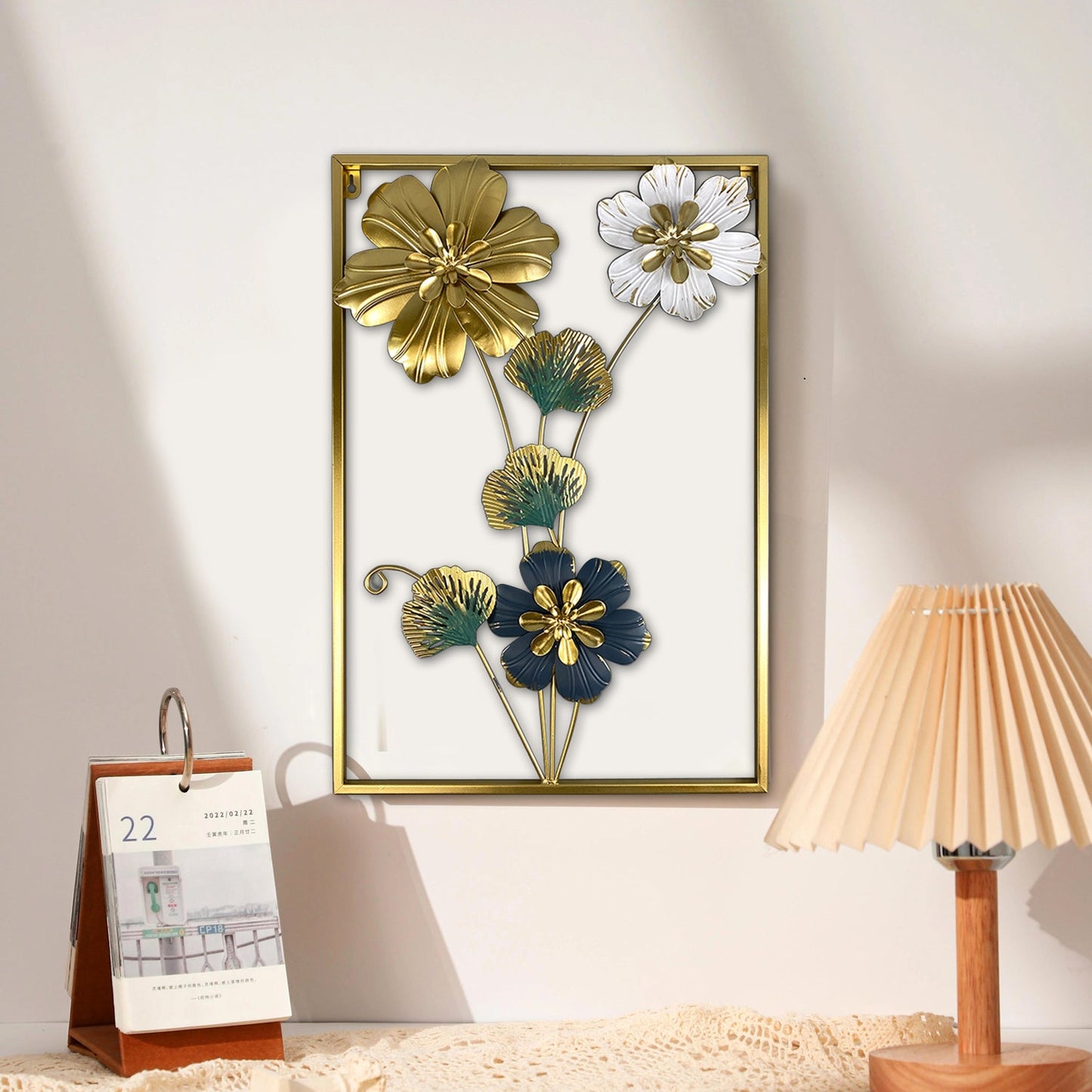Rectangle 3D Metal Flower Frame Wall Art - Decorative Frame for Home & Office