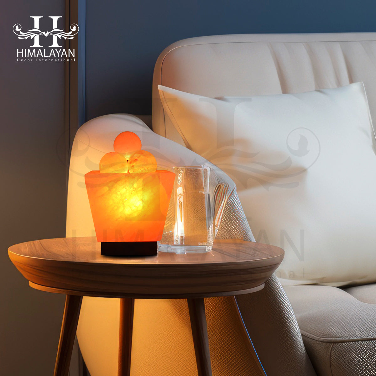 Trapezoid Shape Fire Bowl Salt Lamp w Ball Shape Chunks