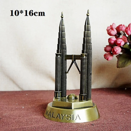 Twin Tower Metal Statue – Elegant Malaysia Landmark Replica