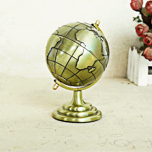Vintage Miniature Brass Globe | Decorative World Map Ornament