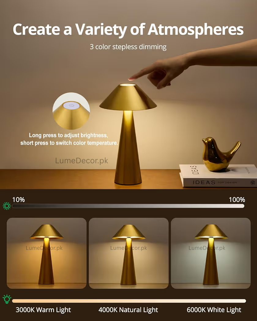 Truncated Cone Retro LED Desk Lamp with Rechargeable Battery and Straight Base | LumeDecor