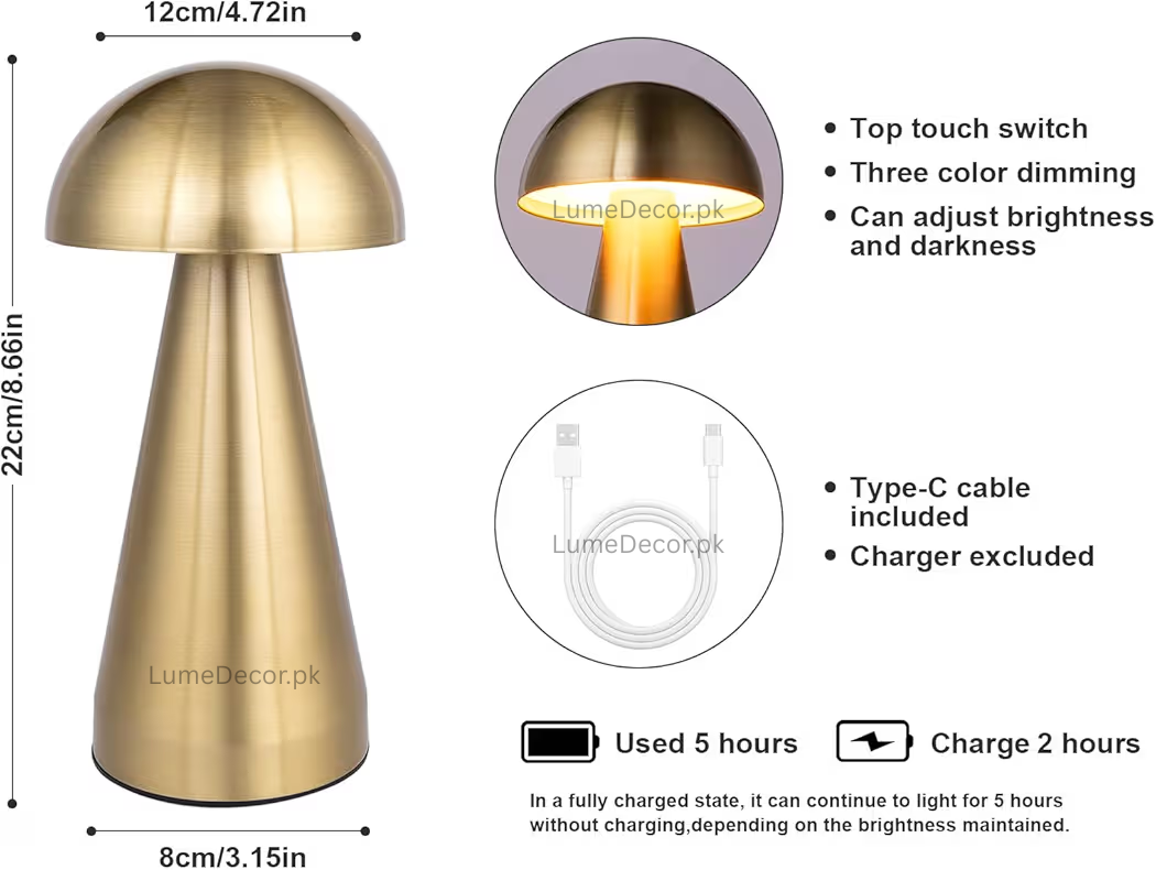 Umbrella Mushroom Shape LED Table Lamp with Rechargeable Battery | LumeDecor