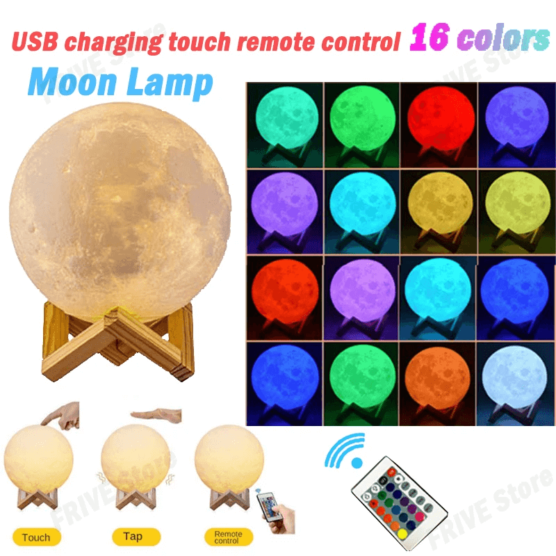 USB Charging Touch Remote Control Moon Lamp (16 Colors)